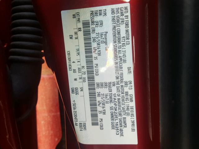 1FADP3K22EL162513 - 2014 FORD FOCUS SE RED photo 10