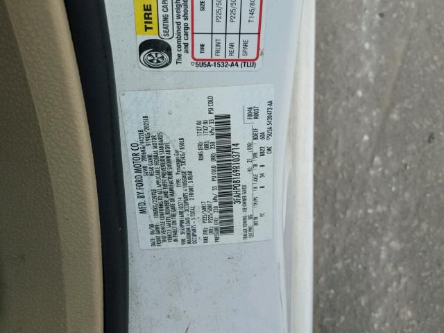 3FAHP08169R103714 - 2009 FORD FUSION SEL WHITE photo 10