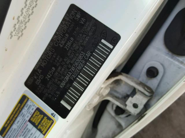 KNAGM4A7XF5630851 - 2015 KIA OPTIMA LX WHITE photo 10