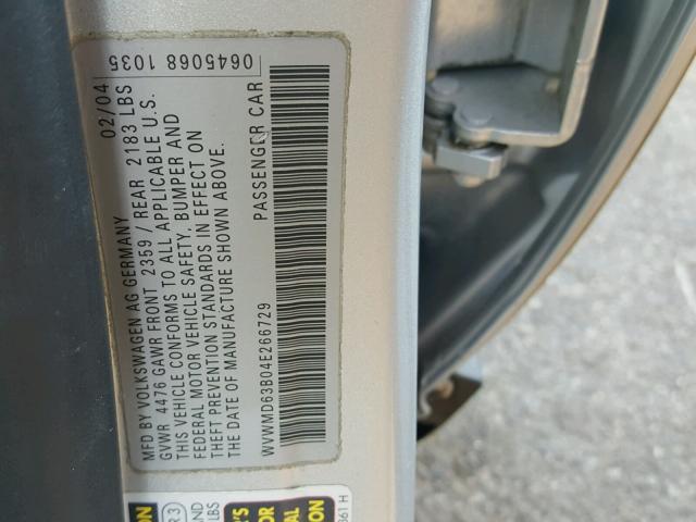 WVWMD63B04E266729 - 2004 VOLKSWAGEN PASSAT GL GRAY photo 10