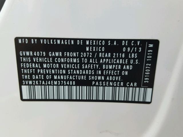 3VW2K7AJ4EM375488 - 2014 VOLKSWAGEN JETTA BASE 白色 照片 10