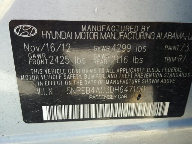 5NPEB4AC3DH647100 - 2013 HYUNDAI SONATA GLS BLUE photo 10