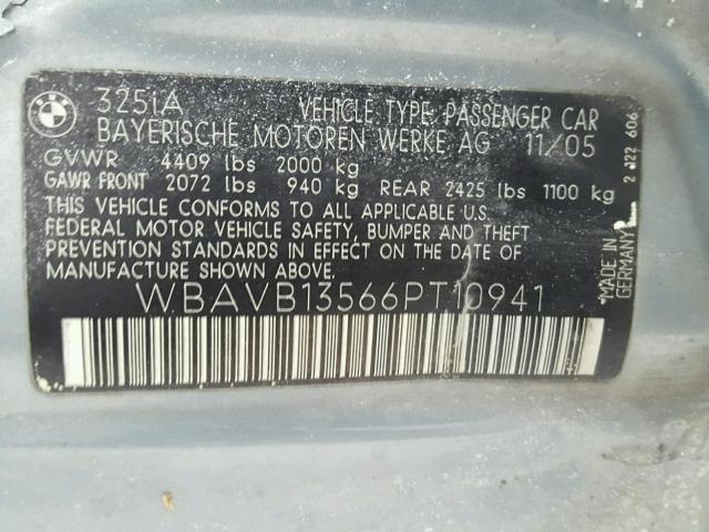 WBAVB13566PT10941 - 2006 BMW 325 I GRAY photo 10