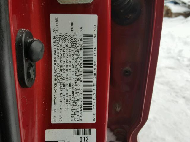 5TELU42N67Z363415 - 2007 TOYOTA TACOMA DOU RED photo 10