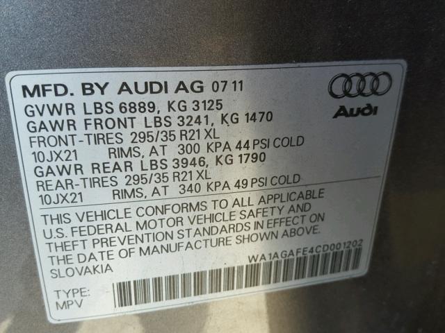 WA1AGAFE4CD001202 - 2012 AUDI Q7 PRESTIG SILVER photo 10