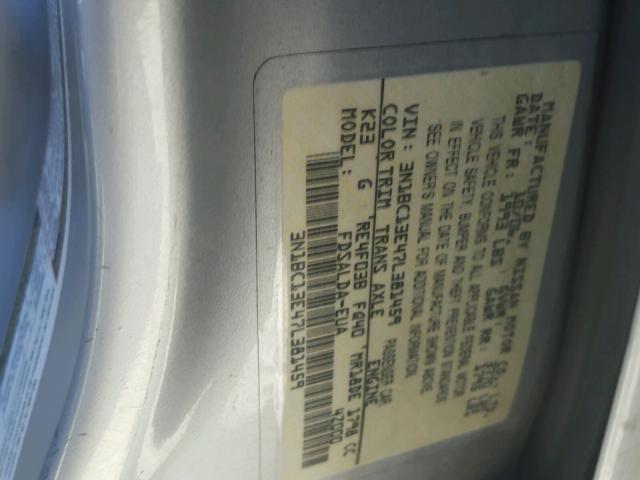 3N1BC13E47L381459 - 2007 NISSAN VERSA S SILVER photo 10