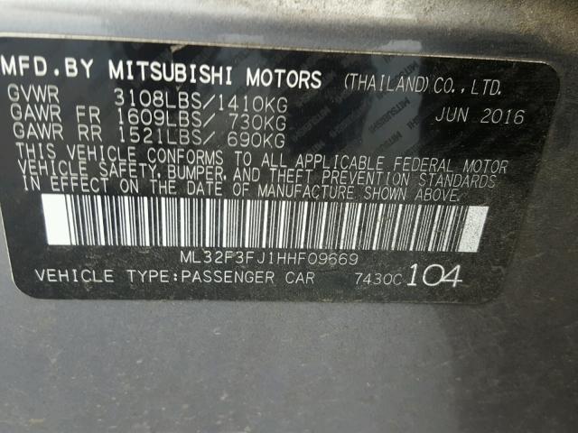 ML32F3FJ1HHF09669 - 2017 MITSUBISHI MIRAGE G4 GRAY photo 10