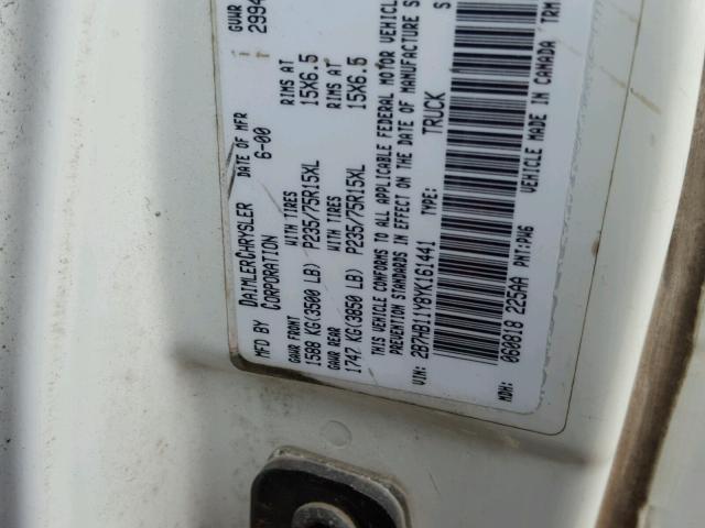 2B7HB11Y8YK161441 - 2000 DODGE RAM VAN B1 WHITE photo 10