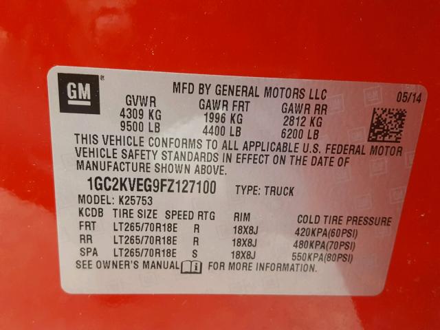 1GC2KVEG9FZ127100 - 2015 CHEVROLET SILVERADO RED photo 10