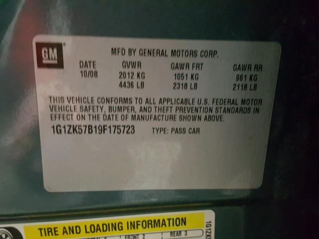 1G1ZK57B19F175723 - 2009 CHEVROLET MALIBU LTZ GREEN photo 10