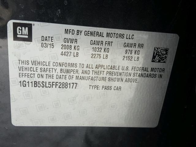 1G11B5SL5FF288177 - 2015 CHEVROLET MALIBU LS შავი ფოტო 10