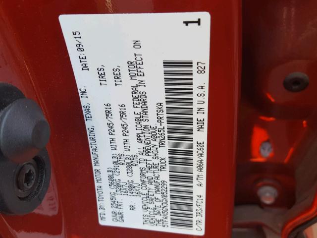 5TFAX5GN3GX052299 - 2016 TOYOTA TACOMA DOU RED photo 10