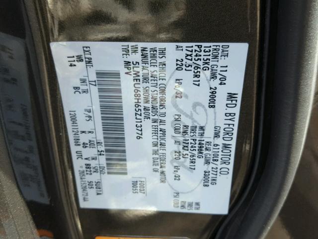 5LMEU68H65ZJ13776 - 2005 LINCOLN AVIATOR 石墨色 照片 10