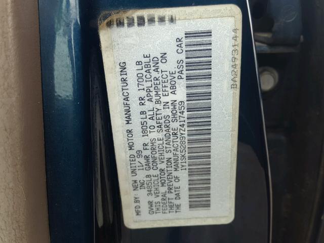 1Y1SK5289YZ417459 - 2000 CHEVROLET GEO PRIZM 蓝色 照片 10