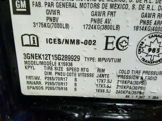 3GNEK12T15G289929 - 2005 CHEVROLET AVALANCHE BLUE photo 10