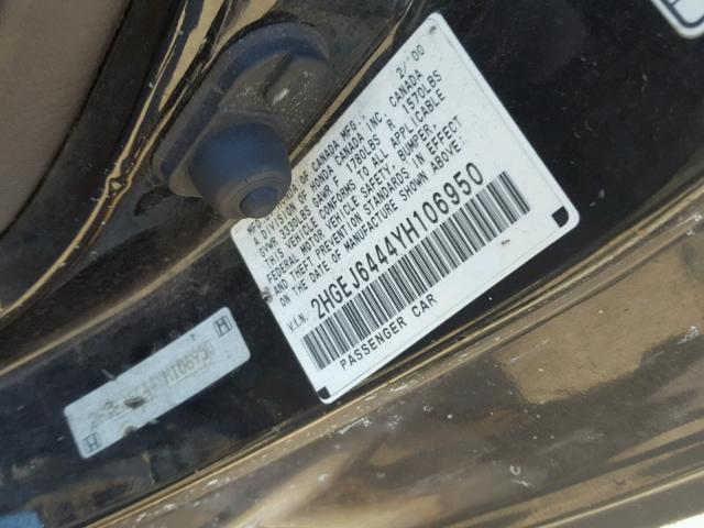 2HGEJ6444YH106950 - 2000 HONDA CIVIC DX BLACK photo 10