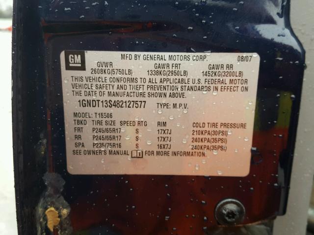 1GNDT13S482127577 - 2008 CHEVROLET TRAILBLAZE BLUE photo 10