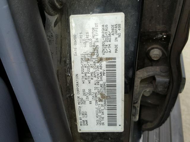 JT3GN86R5Y0166941 - 2000 TOYOTA 4RUNNER SR BLACK photo 10