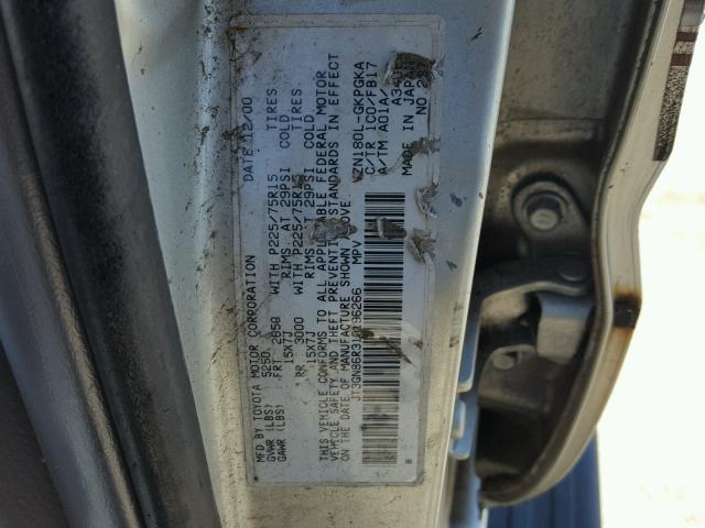 JT3GN86R310196266 - 2001 TOYOTA 4RUNNER SR SILVER photo 10