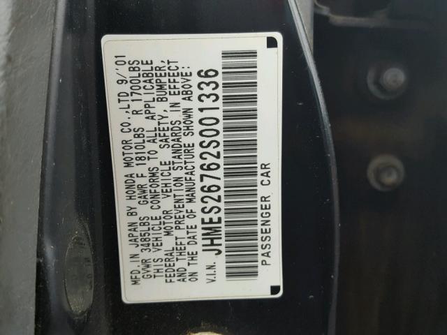 JHMES26762S001336 - 2002 HONDA CIVIC EX BLACK photo 10