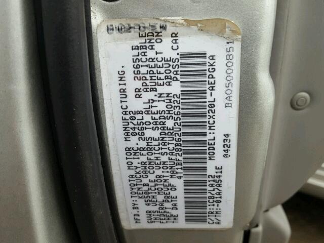 4T1BF28B62U256322 - 2002 TOYOTA AVALON XL SILVER photo 10