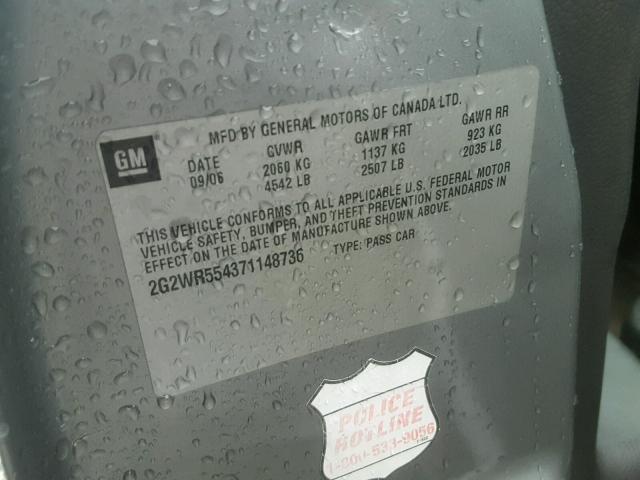 2G2WR554371148736 - 2007 PONTIAC GRAND PRIX GRAY photo 10