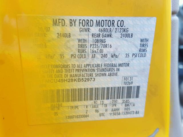 1FMCU49H28KB52973 - 2008 FORD ESCAPE HEV YELLOW photo 10