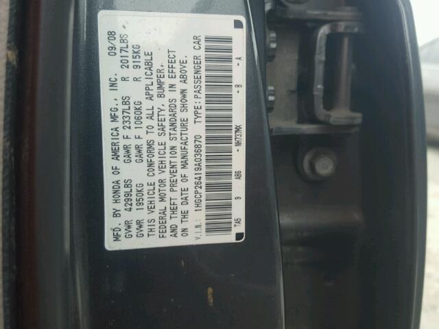 1HGCP26419A036870 - 2009 HONDA ACCORD LXP GRAY photo 10