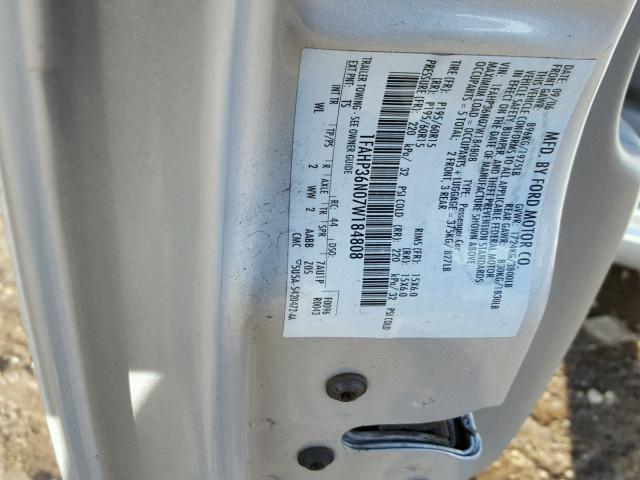 1FAHP36N07W184808 - 2007 FORD FOCUS ZXW SILVER photo 10