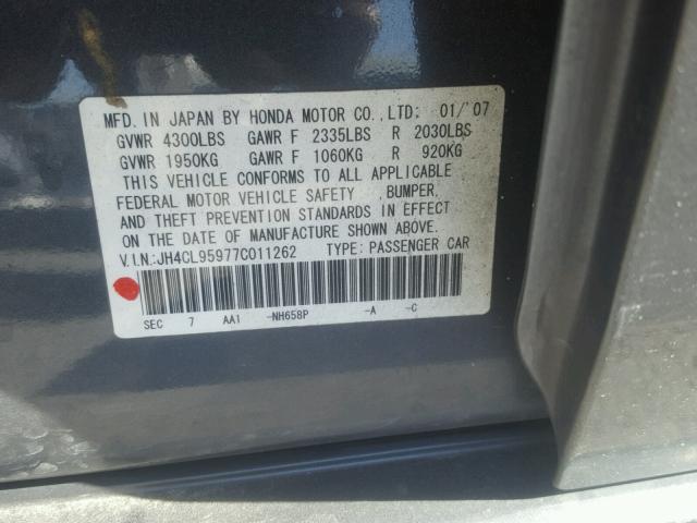 JH4CL95977C011262 - 2007 ACURA TSX GRAY photo 10