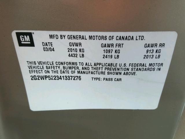 2G2WP522341337276 - 2004 PONTIAC GRAND PRIX 金色 照片 10