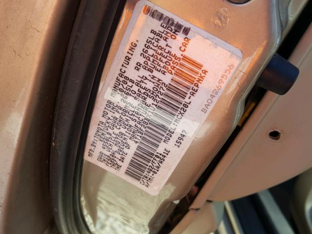 4T1BF28BX1U127272 - 2001 TOYOTA AVALON XL GOLD photo 10