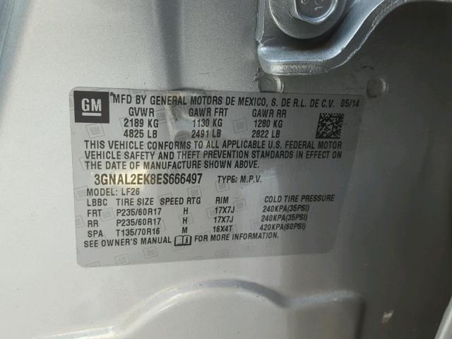 3GNAL2EK8ES666497 - 2014 CHEVROLET CAPTIVA LS 银色 照片 10