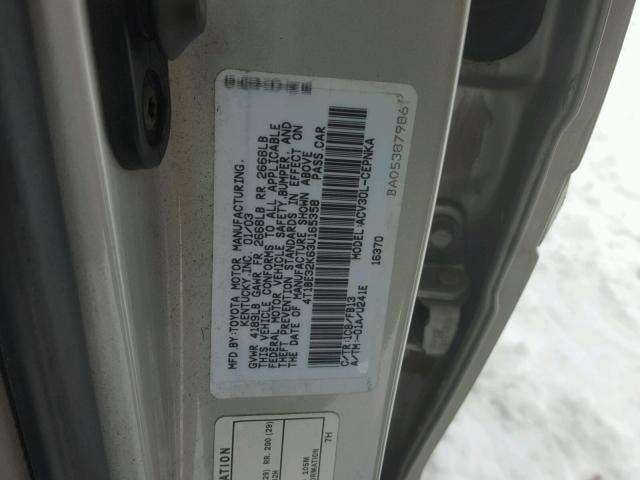 4T1BE32K63U165358 - 2003 TOYOTA CAMRY LE SILVER photo 10