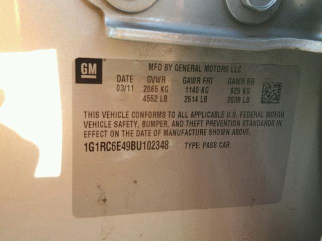 1G1RC6E49BU102348 - 2011 CHEVROLET VOLT SILVER photo 10