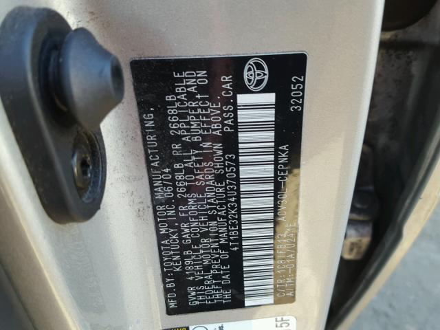4T1BE32K34U370573 - 2004 TOYOTA CAMRY LE SILVER photo 10