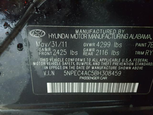 5NPEC4AC5BH308459 - 2011 HYUNDAI SONATA SE BLACK photo 10