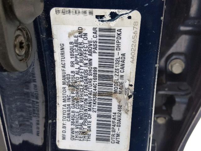 2T1KR38E44C169899 - 2004 TOYOTA COROLLA MA BLUE photo 10