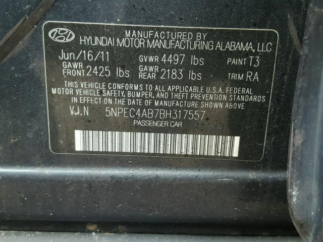 5NPEC4AB7BH317557 - 2011 HYUNDAI SONATA SE BLUE photo 10