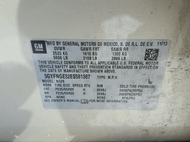 3GYFNGE32ES581387 - 2014 CADILLAC SRX PREMIU CREAM photo 10