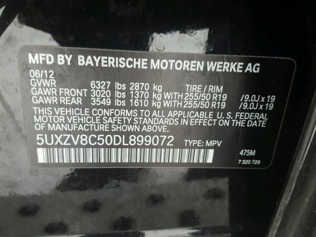 5UXZV8C50DL899072 - 2013 BMW X5 XDRIVE5 BLACK photo 10