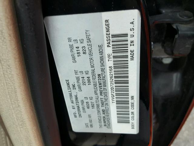 1YVGF22D725262168 - 2002 MAZDA 626 ES BLACK photo 10