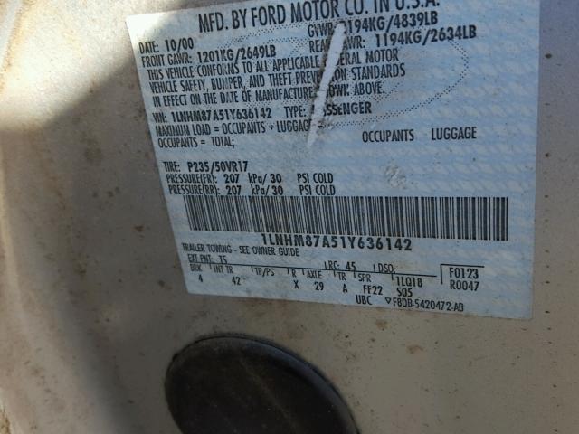 1LNHM87A51Y636142 - 2001 LINCOLN LS SILVER photo 10