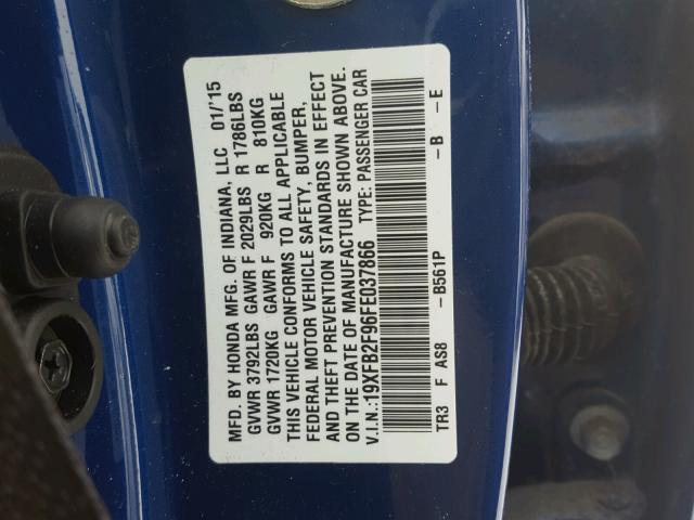 19XFB2F96FE037866 - 2015 HONDA CIVIC EXL 蓝色 照片 10