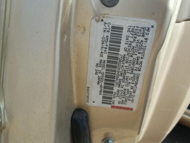 JT2BG22K9V0041371 - 1997 TOYOTA CAMRY LE GOLD photo 10