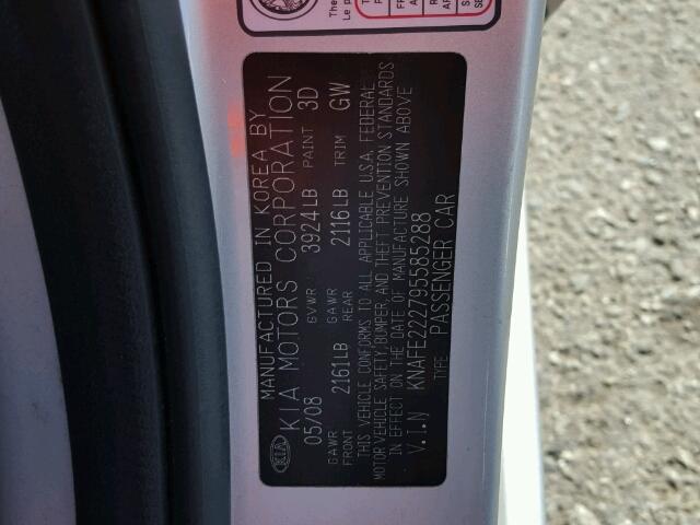 KNAFE222795585288 - 2009 KIA SPECTRA EX SILVER photo 10