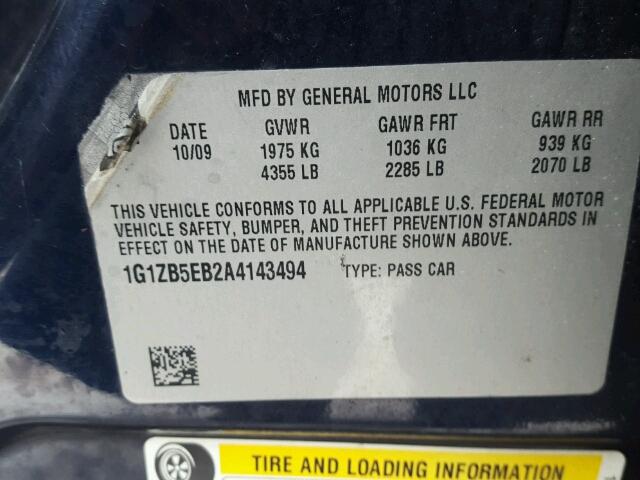 1G1ZB5EB2A4143494 - 2010 CHEVROLET MALIBU LS BLUE photo 10