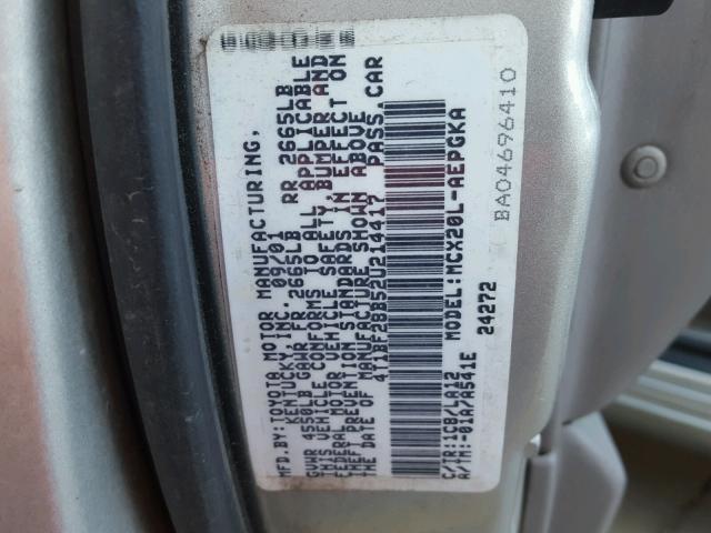 4T1BF28B52U214417 - 2002 TOYOTA AVALON XL SILVER photo 10