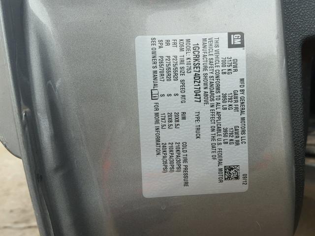 1GCRKSE74DZ170477 - 2013 CHEVROLET SILVERADO GRAY photo 10