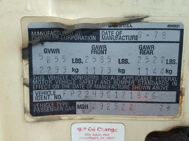 FP22H9G121846 - 1979 CHRYSLER LEBARON 黄色 照片 10